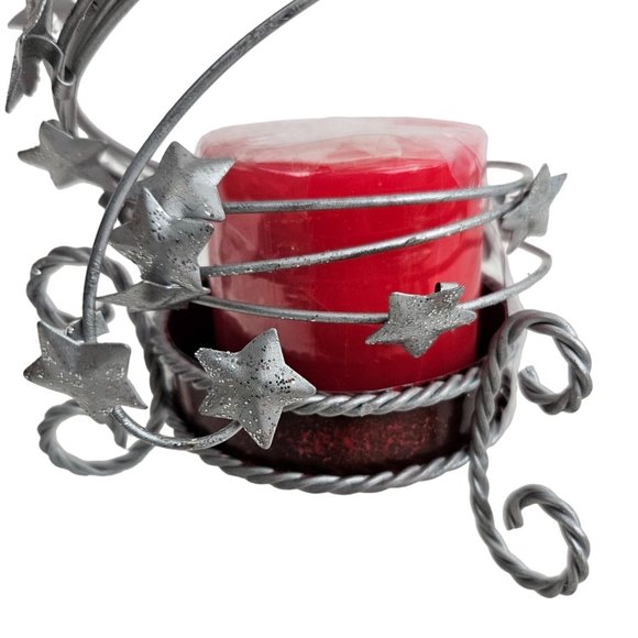 Tin Candle Holder Votive Snowman Horn Stars Twisted Metal Base Christmas Holiday - Picture 3 of 10